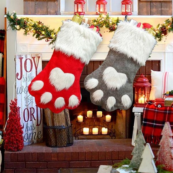 

christmas decorations stockings cute pet print fireplace hanging with fur cuff for home holiday dÃ©cor