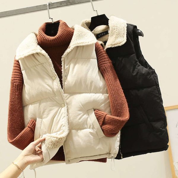 

down cotton waistcoat women's short winter lamb loose, White