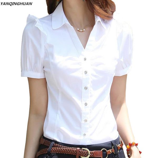 

women's blouses & shirts 2021 summer fashion white shirt short sleeve ol work half slim han fan pure color plus size s-5xl