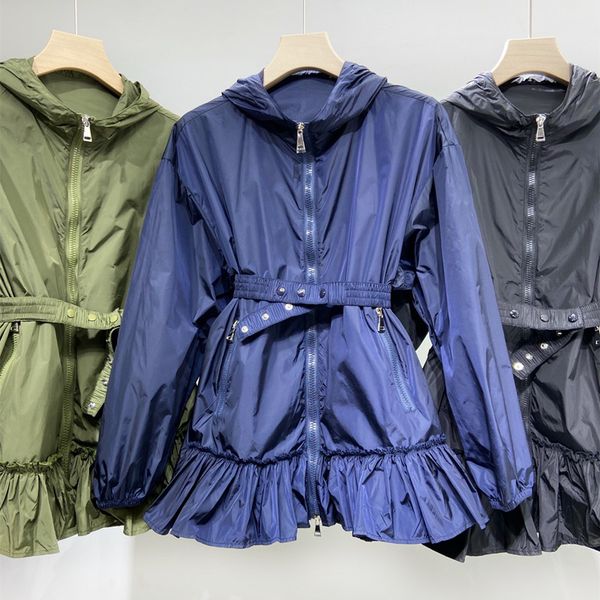

high-quality mon ladies mid-length windbreaker single-layer breathable waterproof and quick-drying coat adjustable belt stitching style, Tan;black