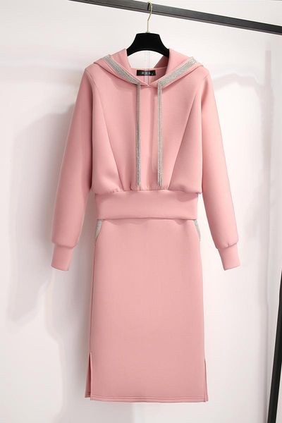 

women's tracksuits women clothing 2021 sweety pink hoodie midi skirt two pieces set for girls casual sport tracksuit, Gray