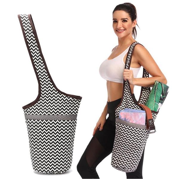 

printed yoga mat bag canvas tote single shoulder washable large capacity with zipper pocket portable sports bags mats