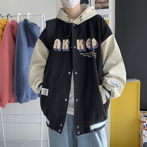 

jackets hooded stitched vibe baseball et men's fashion brand loose ins high street couple 2021 spring and autumn coat, Black;brown