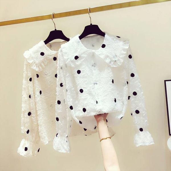 

spring clothing polka dot womens shirt long sleeve blusas ropa de mujer, White