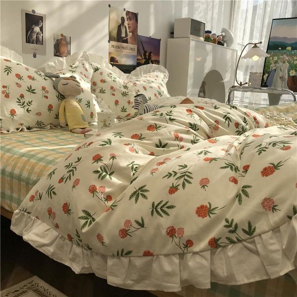 

bedding sets korean set, princess style, girly heart, fresh pastoral style floral bed, four-piece pure cotton duvet cover, sheet