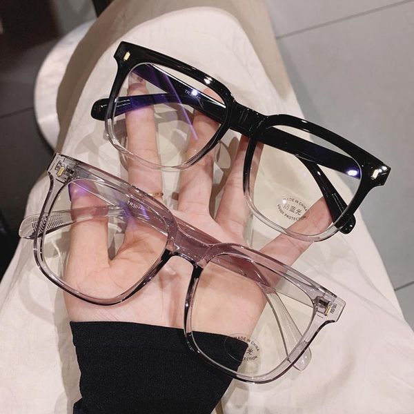 

fashion sunglasses frames so&ei square women eyeglasses frame retro rivets decoration clear anti-blu-ray lens eyewear men optical glasses, Black