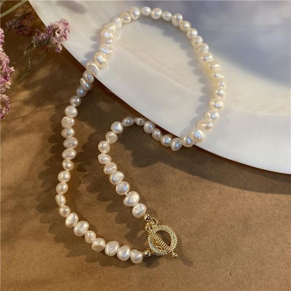 

chains 2021 retro french vintage baroque shaped freshwater pearl clavicle chain necklace bracelet women jewelry set, Silver
