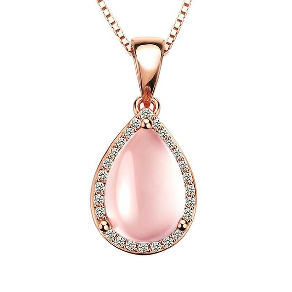 

pendant necklaces ociki rose gold color ross quartz cz pink opal waterdrop necklace chokers for women girls gift drop jewelry, Silver