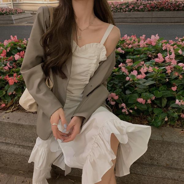 

dress styling women's early spring 2021 black and white with skirt, Black;gray