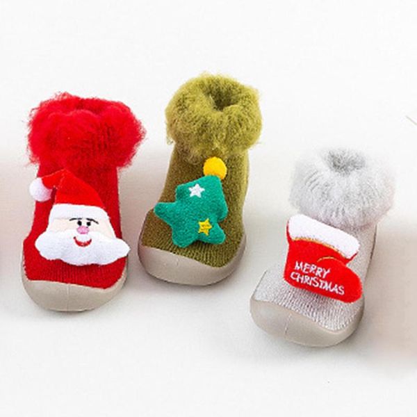

first walkers winter thick warm xmas design born comfortable convenient practical multi-occasional anti slip floor socks shoes with soft so