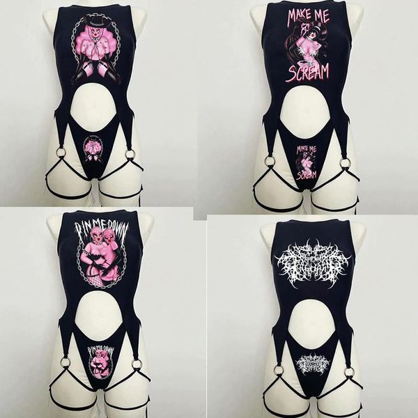 

women's tracksuits gothic tank punk street aesthetic y2k harajuku rap 1of1, Gray