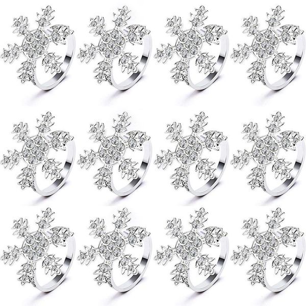 

christmas snowflake napkin rings holders for dinners parties, table decoration accessories 12pcs