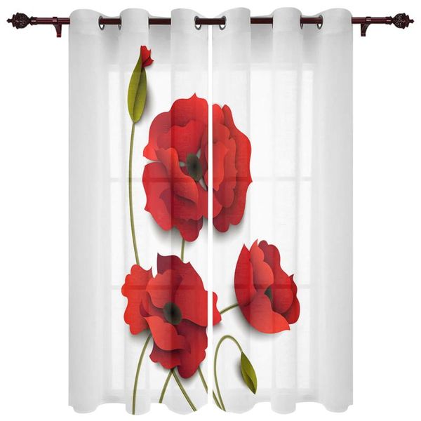 

curtain & drapes red flower poppy windows curtains living room bedroom kitchen for children