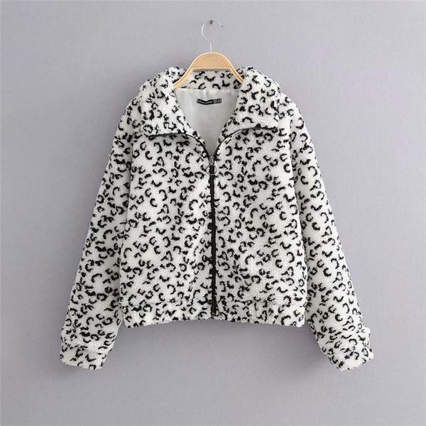 

women's jackets vintage autumn women leopard woolen white loose female 2021 fashion zipper outwear girls chic jacket oversize, Black;brown