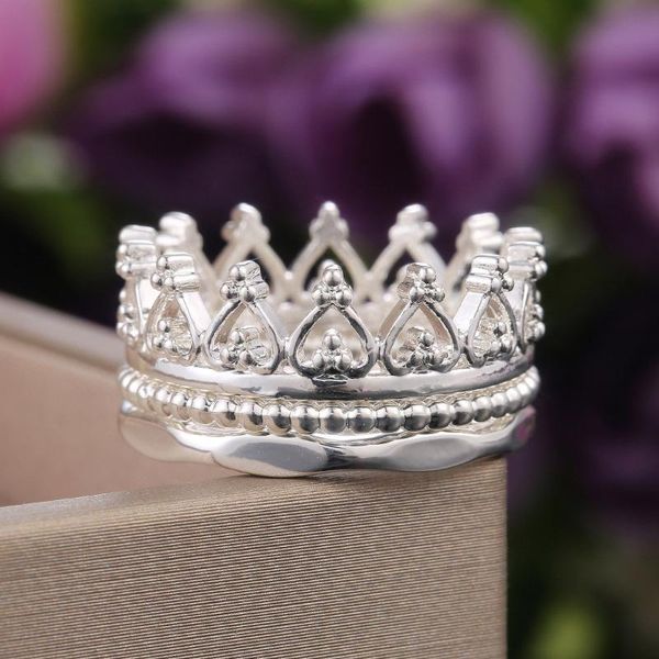 

cluster rings zhouyang princess crown set for women 3 pcs white gold color retro accessories gift girlfrend jewelry wholesale kcr046, Golden;silver