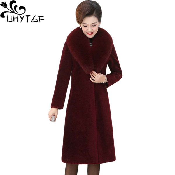 

women's wool & blends uhytgf imitation mink fleece autumn winter woolen coat women fur collar casual warm elegant female plus size j, Black
