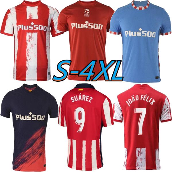 

s-4xl athletic soccer jersey 21/22 #9 suarez #7 joao felix home away madrid shirts 2021 2022 men #6 koke #18 felipe 3rd football uniforms 4t, Black