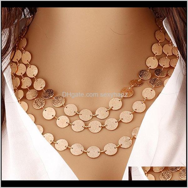 

chokers necklaces & pendants jewelry drop delivery 2021 fashion coin choker multilayer round charm collier femme maxi necklace for women acc, Golden;silver