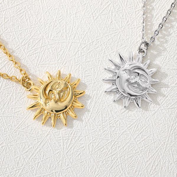 

abstract sun moon necklace women's fashion chain gold pendent collier femme 2021 bff boho jewelry pendant necklaces, Silver