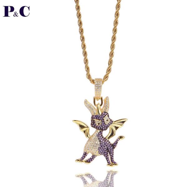 

animal cartoon pendants and necklaces copper inlaid zircon two-color hip hop personality accessories jewelry on the neck pendant, Silver