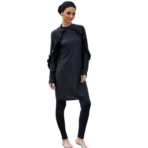 

swim wear simple design bra padding three piece burkini long sleeve muslim swimsuit black swimwear s/m/l/xl/xxl