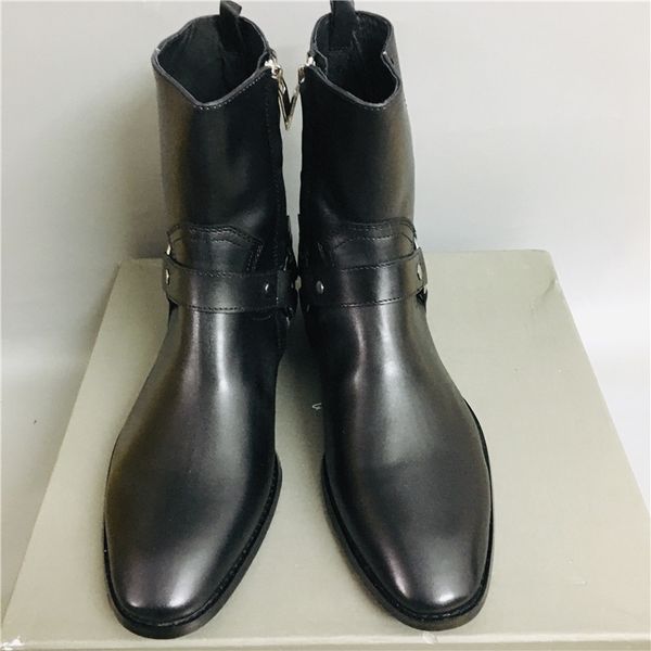 

genuine leather high western designer men boots classic wedge chelsea boot low heel pointed toes grind arenaceous pigskin shoes mens wholesa, Black