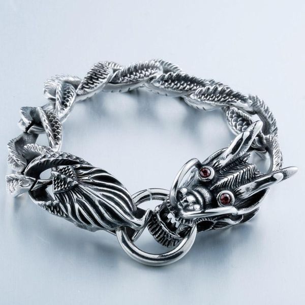 

charm bracelets ska pulseras for men punk bracelet titanium steel dragon tension mount red stone eyes personality jewelry bc8-019, Golden;silver