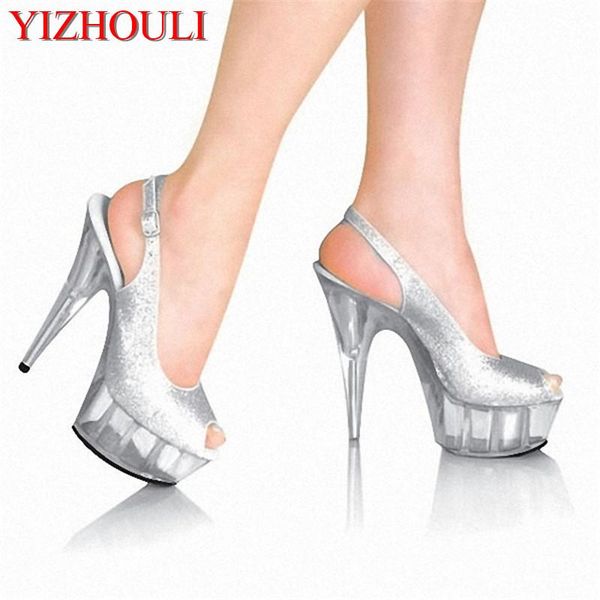 

15cm high heel lady shoes nightclub dancing crystal appeal sandals, Black
