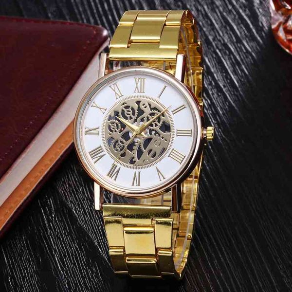 

new hollow steel band watch perspective non mechanical men's watches mens, Slivery;brown