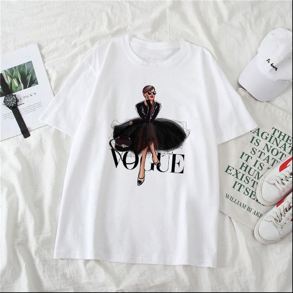 

fashion womens t shirt vintage paris vogue printed harajuku o neck shirts summer funny short sleeve chic casual ladies hipster, White