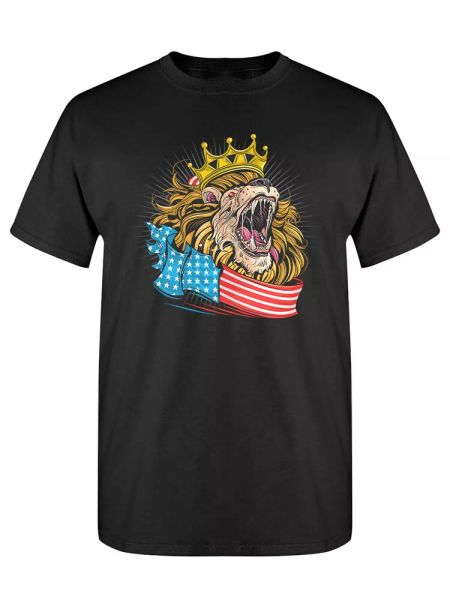 

king lion with usa flag tee men's -image by shutterstock, White;black