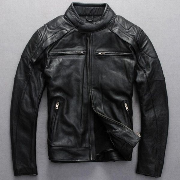 

men's leather & faux 2022 slim fit motorcycle jacket black real cowskin biker men style jackets and coats for man