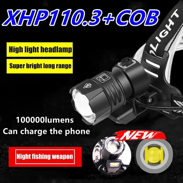 

cob xhp110 powerful headlamp led head torch lantern headlight 18650 rechargeable battery hunting xhp90 xhp70 headlamps