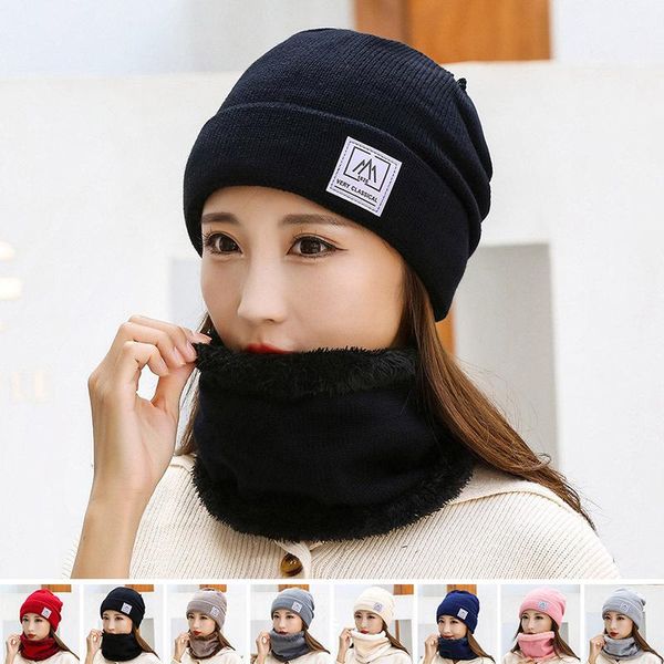 

beanies 2021 winter knitted hats women thick warm beanie skullies hat female knit letter bonnet caps outdoor riding sets