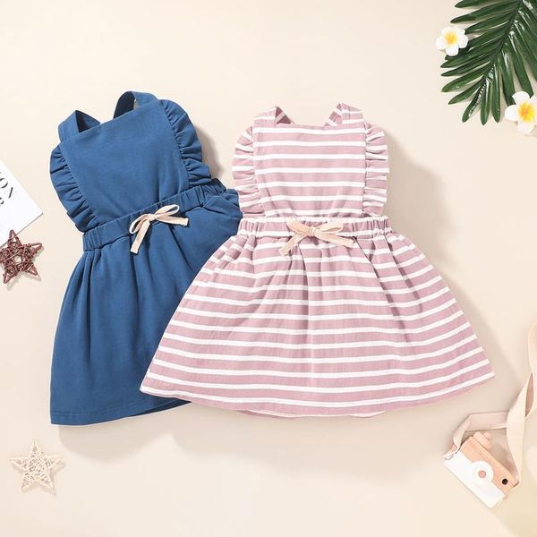 

girl's dresses baby girls dress suspender striped ruffled princess summer ruched bow belt born infant clothes vestidos 3-24 months, Red;yellow