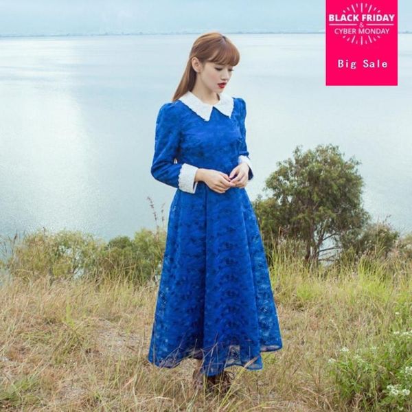 

casual dresses 2021 aumutn and spring art preppy style lace stitching dress female article retro temperament sleeves wj2821, Black;gray