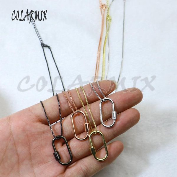 

pendant necklaces 6 pcs zircon necklace mix color metal slim chain round buckle 50067, Silver