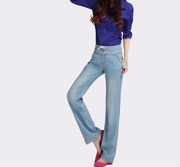 

spring and autumn loose large size legs wide comfortable cowboy trousers women's jeans, Blue