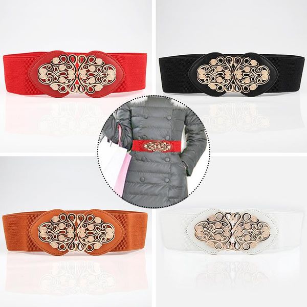 

belts 65cm female rotating lock waistband wide elastic belt for women band waist stretch cinch dress coat clothing decorations, Black;brown