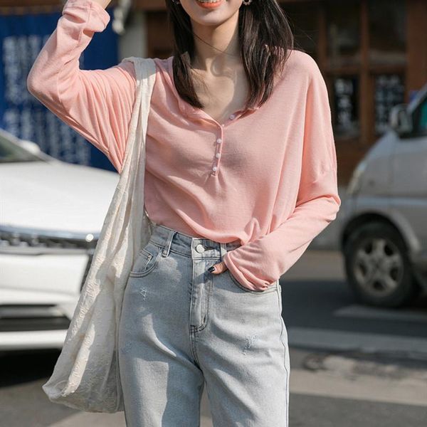 

women's t-shirt summer women thin oversized casual t shirt long sleeve 2021 plus size plain crewneck button tee white