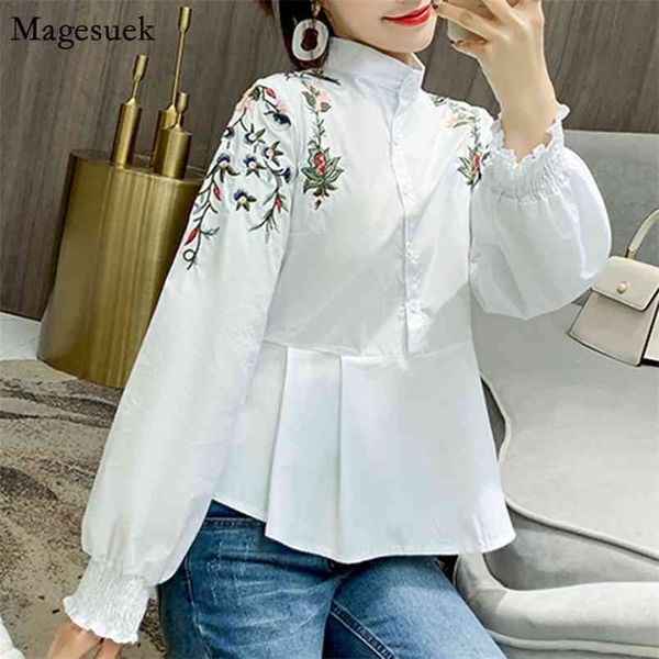 

vintage embroidered women and blouses korean long sleeve white shirt chic floral mujer 2807 210512