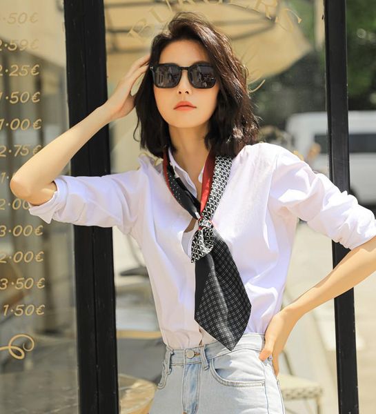 

scarves retro silk long strip small scarf mulberry decorative ribbon hair belt women's binding bag, Blue;gray