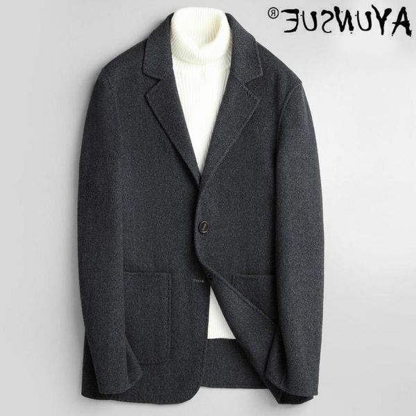 

100% men's coat wool double face korean jacket spring and autumn casak & blends, Black