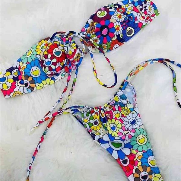 

women's bikini summer fashion sunflower print two-piece set 210708, White;black