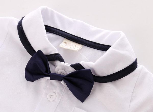 

clothing sets born baby boy clothes summer gentleman kids suit 3pcs:overalls+short sleeve t-shirt+ tie, White