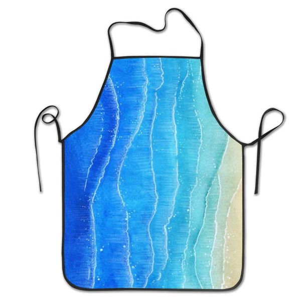

watercolor blue sea and sand beach cooking kitchen baking gardening haircut cute apron funny bib aprons for women men chef