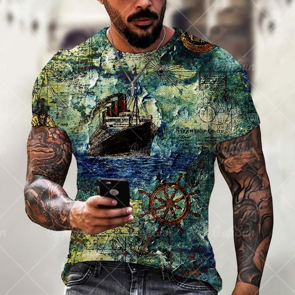 

men's t-shirts anchor print t-shirt casual oversized o-neck short-sleeved streetwear summer loose clothes 2021 clothing, White;black