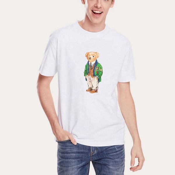 

print bear high-quality 100% cotton american round neck t-shirt men and women designer short-sleeved casual t-shirt us size s-3xl im5a, White;black