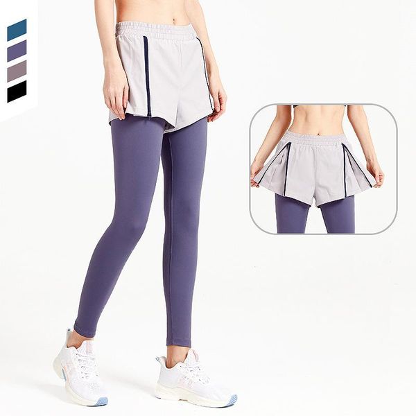 

black purple fake two pieces yoga pants for women high wasit tight push up hip running climbing fitness skin friendly trousers outfit