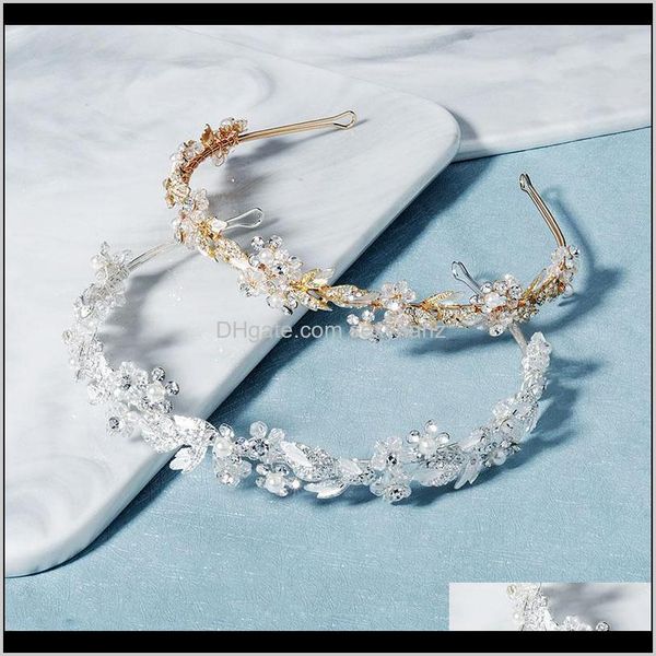 

clips & barrettes drop delivery 2021 women headpeice handmade sparkling crystal headband flower leaf band tiara bride wedding hair jewelry a, Golden;silver